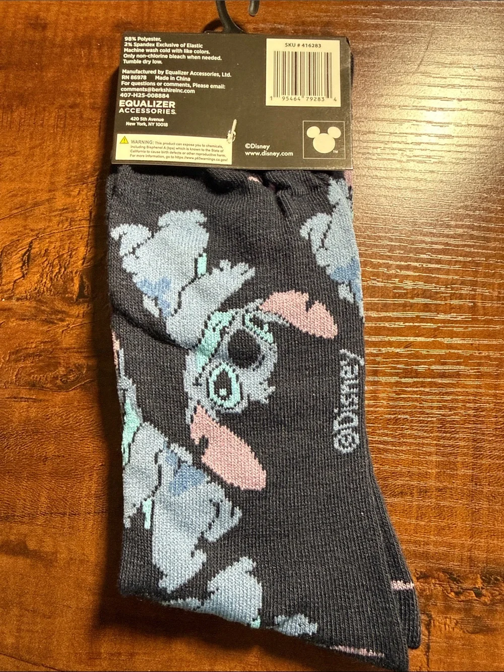 Disney Men's Crew Socks in Navy with Blue Stitch Motif *NWT